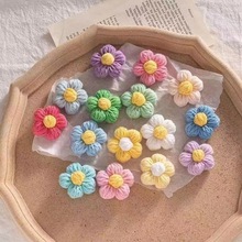 手工毛线钩织彩色泡芙花成品勾花DIY小配饰小花包包装饰品配件