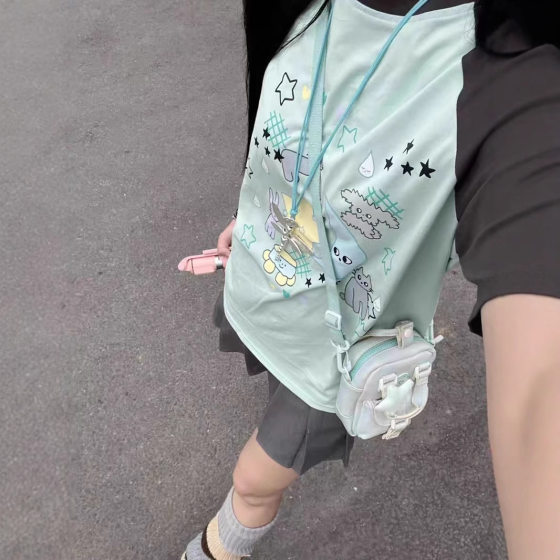Japanese Style Cute Stitching Sweet Short-sleeved T-shirt Women's Summer New Style Dopamine Wear Student Loose Top Women's Trendy