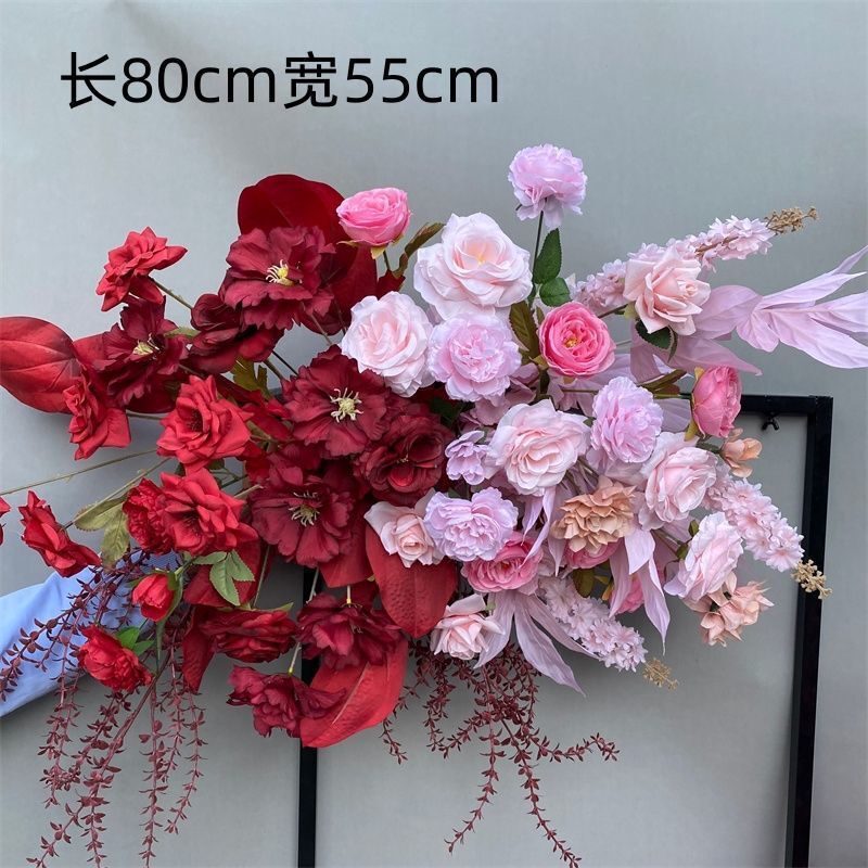 婚庆地排花红色中式订婚宴布置婚礼堂舞台路引花婚庆绢花排仿真花|undefined