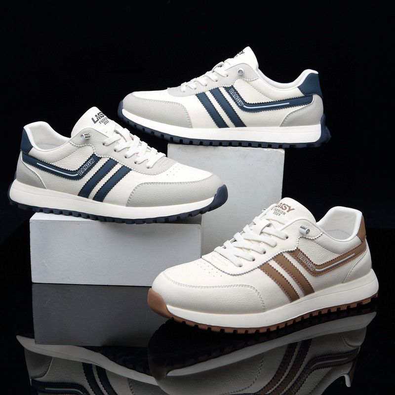 Super Comfortable! New Fashionable Color-Blocked Handmade Leather Men's Forrest Gump Sneakers Casual Shoes Trendy Sizes 38 to 43