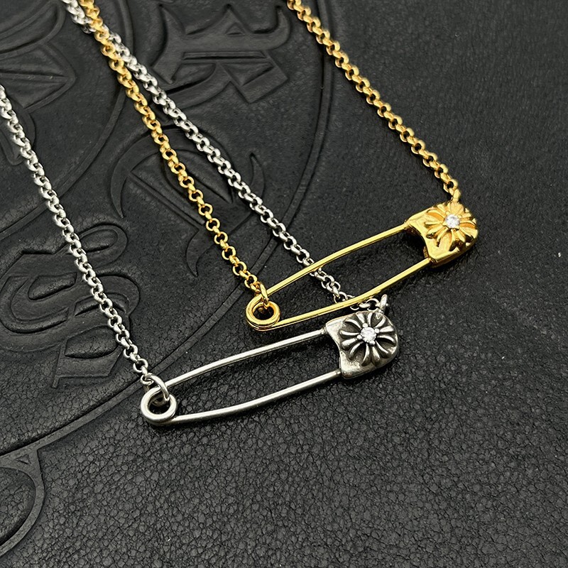 Jewelry Punk Hip Hop Thai Silver Plated 22K Gold Pin Necklace White Diamond Clavicle Chain Cross Border Wool Chain Jewelry Punk Hip Hop Thai Silver Plated 22K Gold Pin Necklace White Diamond Clavicle Chain Cross Border Wool Chain