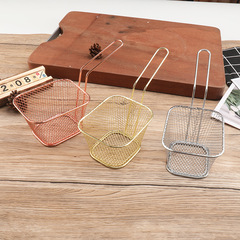 Cross-border stainless steel deep-fry basket iron electroplated square french fries frying net oil separator filter fryer snack decoration basket