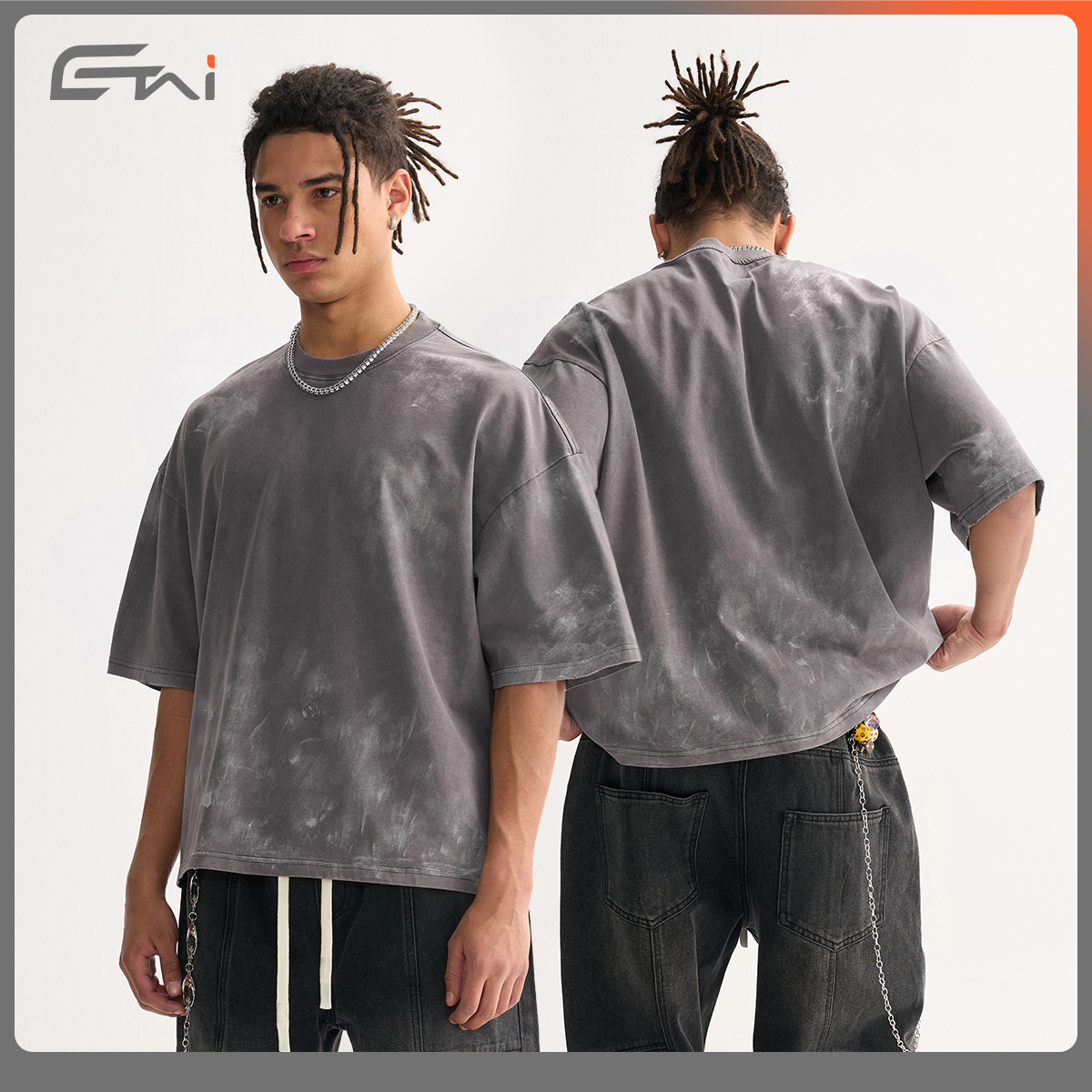 ETAI Hombre| Color de alta calidad hecho a mano vieja camiseta corta ancha hombre retro lavado con agua pesado algodón marca de moda manga corta
