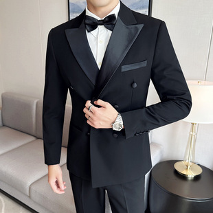 Men's Double-Breasted Groom's Wedding Formal Dinner Dress Emcee Suit Two-Piece Casual Large Size Suit
