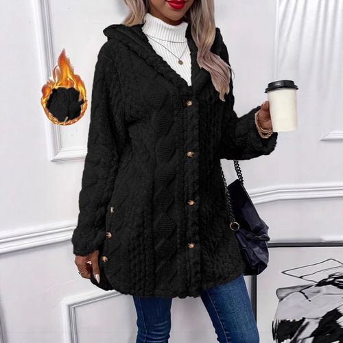 2025 Autumn/Winter Amazon Independent Store European and American Style Hooded Double-Faced Fleece Long-Sleeve Casual Warm Jacket