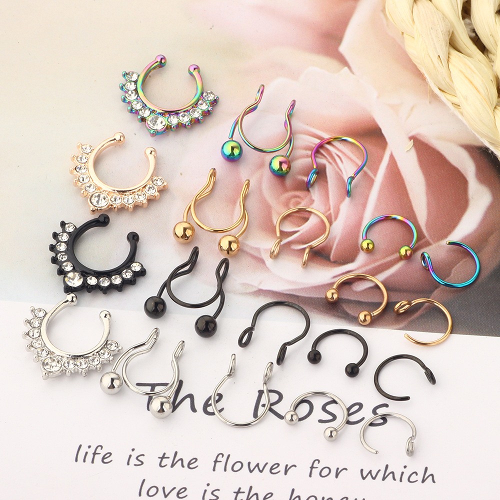 Non-Punch Nose Clip Stainless Steel Fake Piercing Nose Ring Combo Set Wholesale detail image 7