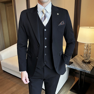 Light Luxury Spring and Autumn Korean Style Slim-fit Business Solid Color Small Suit Jacket Single Row Two Buckle Fashionable Casual Suit for Men