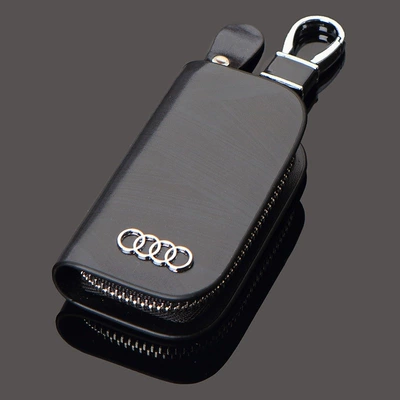 Universal Car Logo Key Cover: Car key bag - audi-wood-grain-black