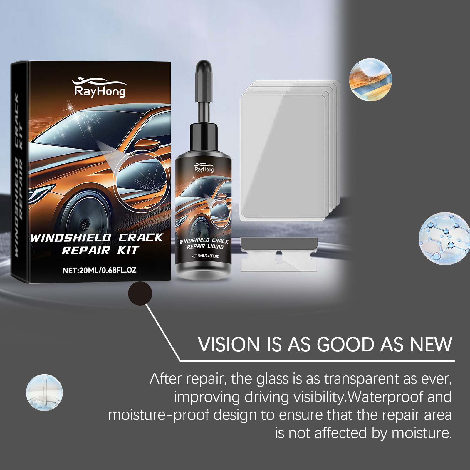 Rayhong Windshield Repair Kit Fills Cracks for Clear Vision Renovation and Repair Kit