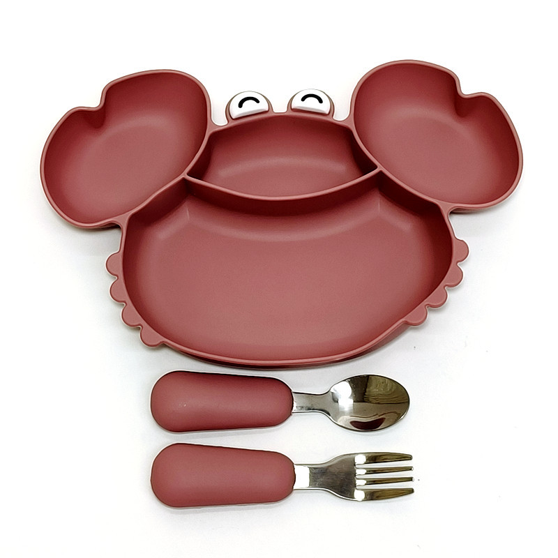 Baby food supplement tableware partition plate integrated baby food supplement learning to eat silicone bowl children's tableware suit wholesale