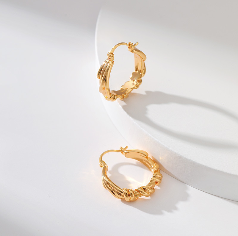 Retro Stripe Copper Hoop Earrings 1 Pair