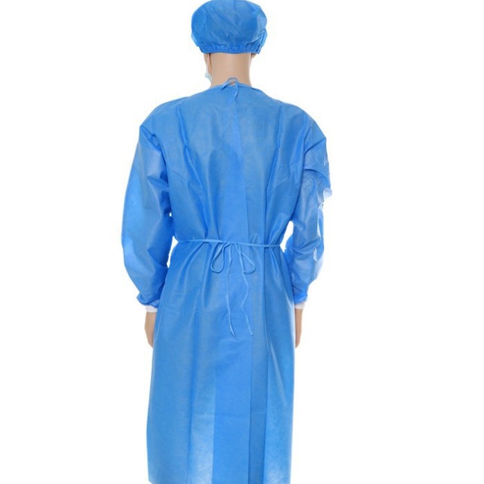一次性反穿隔离衣SMS蓝色针织橡筋袖口工厂车间加厚防溅防护衣