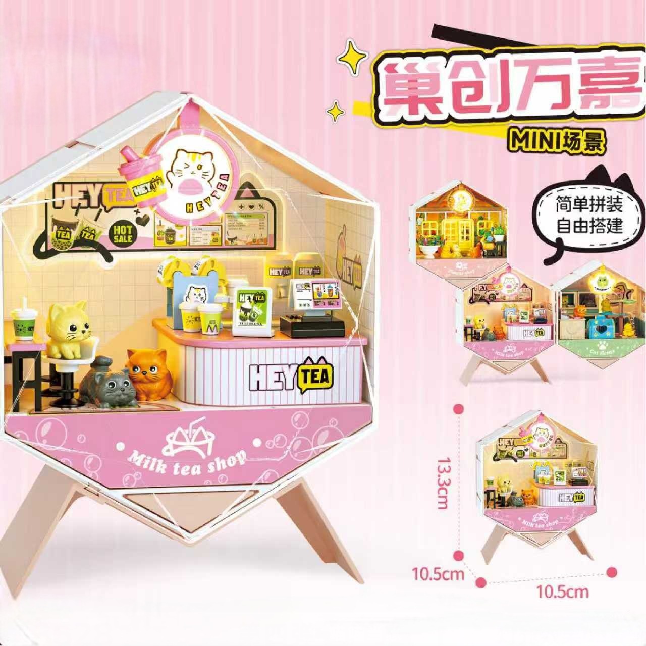 Juguetes de puzzle DIY hechos a mano cabina ensamblaje mini casa escena modelo de bloques de construcción juguetes regalos para chicas