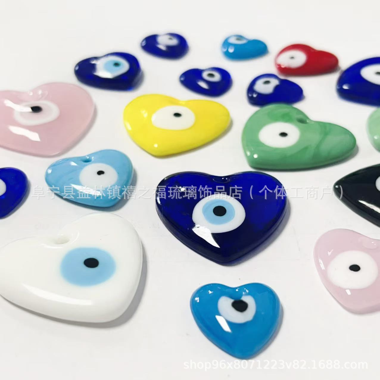 土耳其蓝色鸡心眼睛穿孔吊坠创意玻璃跨境DIY饰品项链手链吊坠