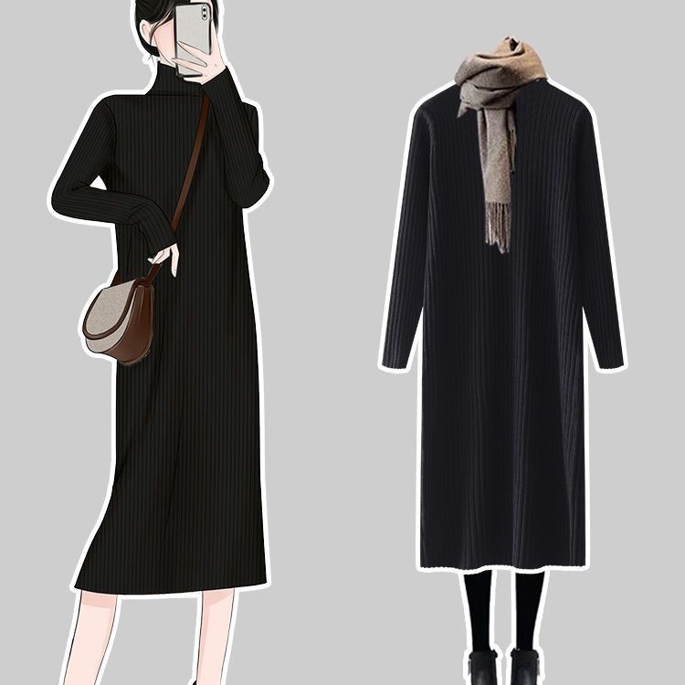 ng2510292 Autumn Winter Sweater For Women With Coat, Loose Long Sleeve Inner Layer, Mid-Length Base Shirt, Over-the-Knee Knitted_ecoleips.com