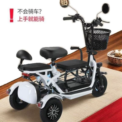 Elektrikli skuterlər Small Household Use, Child Transport - three-seater-battery-life-of-50-miles-400-watt-motor-48-volt-lithium-battery-pink-come-with-trunk-charger-basket-rearview-mirror