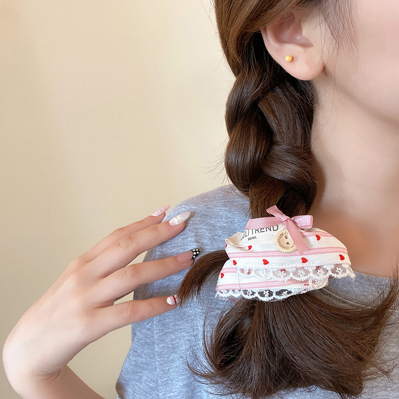 encaje rosado collar entrañas dulces chicas bolas de cabello cordón de cabello 2025 nuevo estilo coreano impresión collar de cabello
