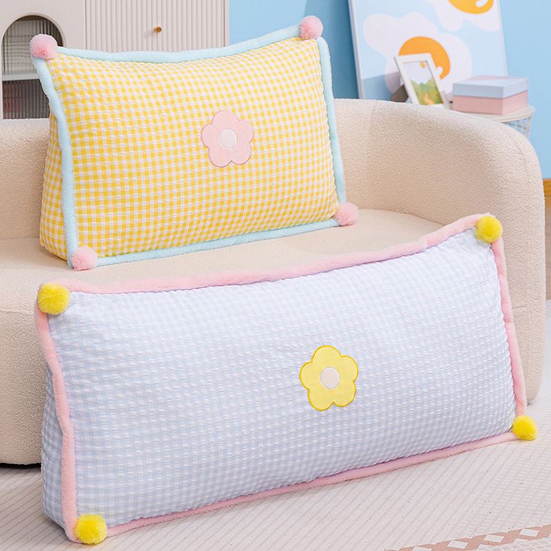 Asder Pastoral Little Flower 침대 옆 베개, 기숙사 침대 베개, 휴대폰 사용, 허리 보호 쿠션, 탈부착 및 세탁 가능
