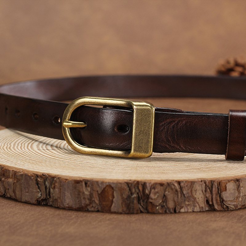 2.5cm Wide Vintage Distressed Decorative Belt Unisex Genuine Cowhide Leather Fashion Versatile Belt - Thumbnail 3