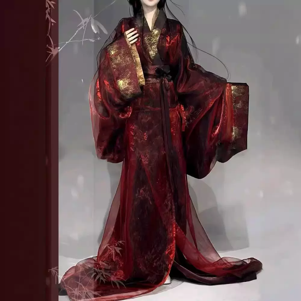 炫彩战国袍汉服女古装超仙马山楚墓复原款直裾霸气拖尾超大放量