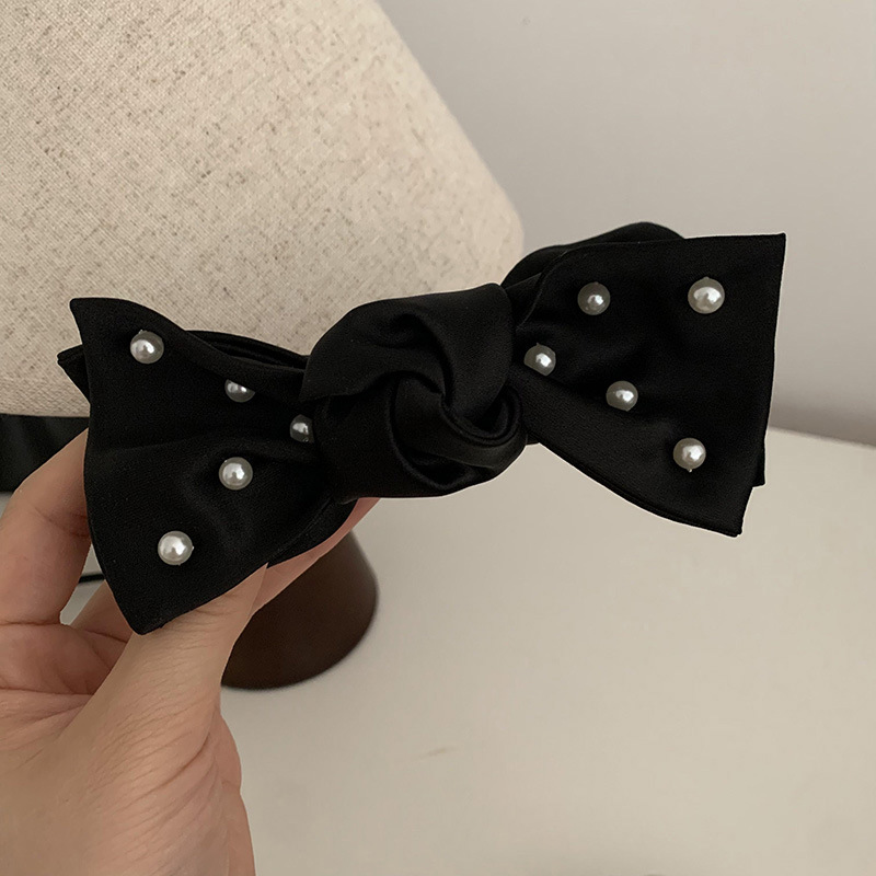 Banana Vertikale Clip ~ Perle Satin Schleife Zarte Haar Scratch Krawatte Haar Clip Zurück Kopf Haar Südkorea Haar Zubehör_voghion.com