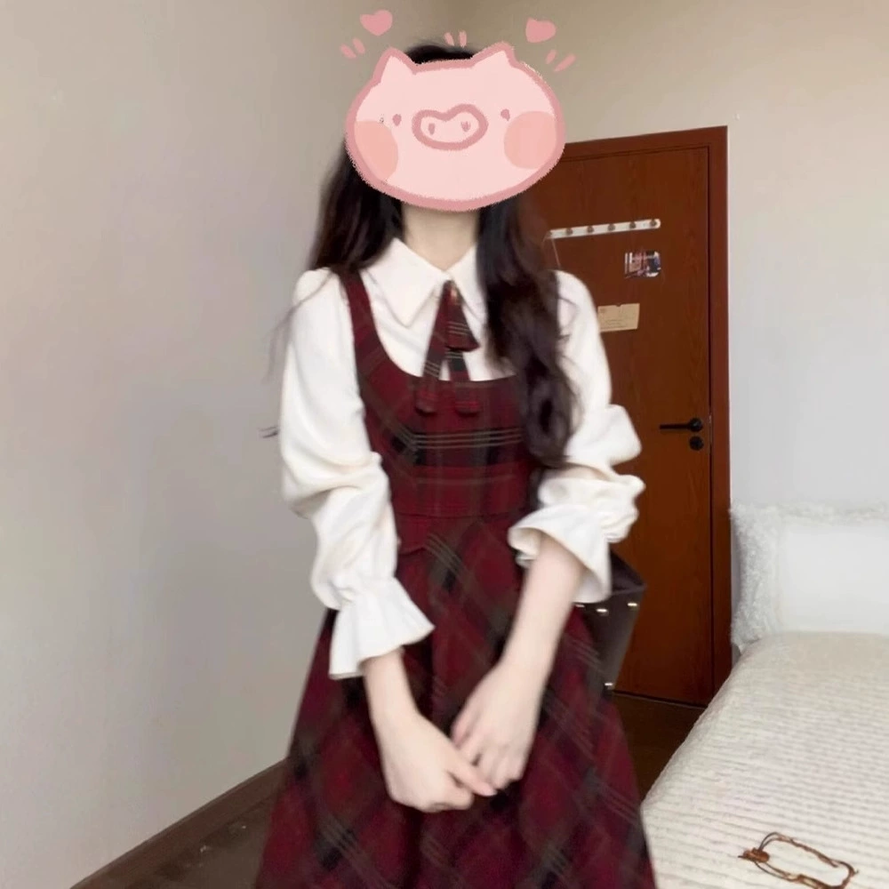 Академия стиль красного клетчатого платья для детей Весна и Осень 2025 Новый Год Новый Год Новогодний костюм