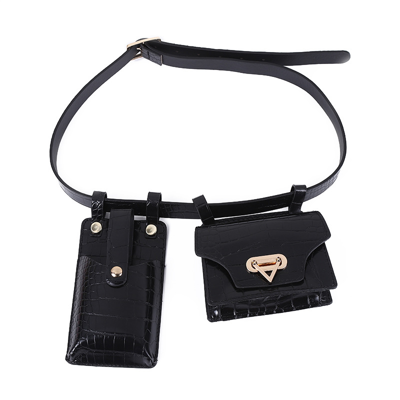 Crocodile pattern two piece waist bag female 2021 new European and American fashion mobile phone foreskin belt locomotive bag buckle small bag