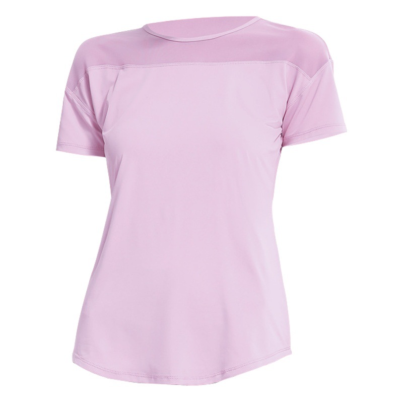 Europa y América del hueco de la belleza de los deportes de espalda superior suelta de secado rápido de manga corta Camiseta de las mujeres de malla transpirable fitness yoga ropa blusa