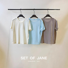 SET OF JANE十三行夏季新款圆领女装圆领亚麻短袖T恤短袖百搭基础
