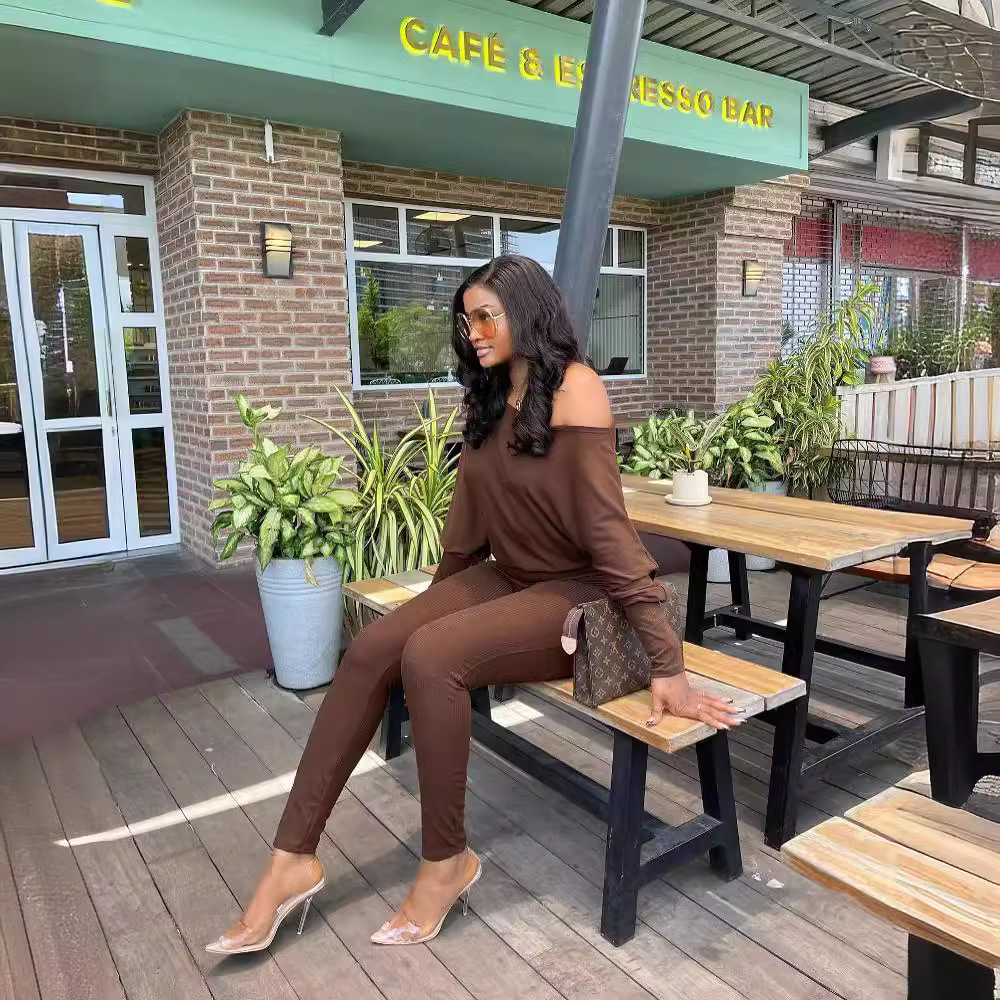 M6005 ropa de mujer europea y americana otoño e invierno nuevo color sólido estiramiento moda manga larga mono Pantalones