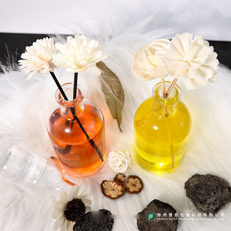 Botella de vidrio aromática de cuello largo, botella de difusión de perfume transparente sin fuego, botella de difusión de volatilización de caña interior, botella vacía