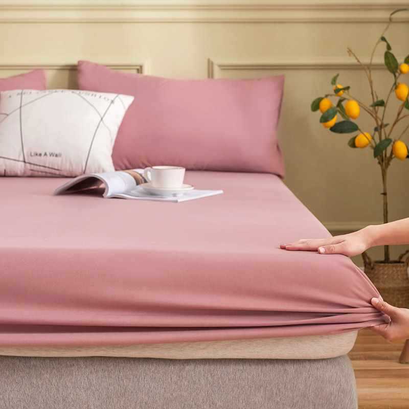 Wholesale washed cotton bed skirt set single fixed all-in-one Simmons mattress cover protector with anti-slip bed