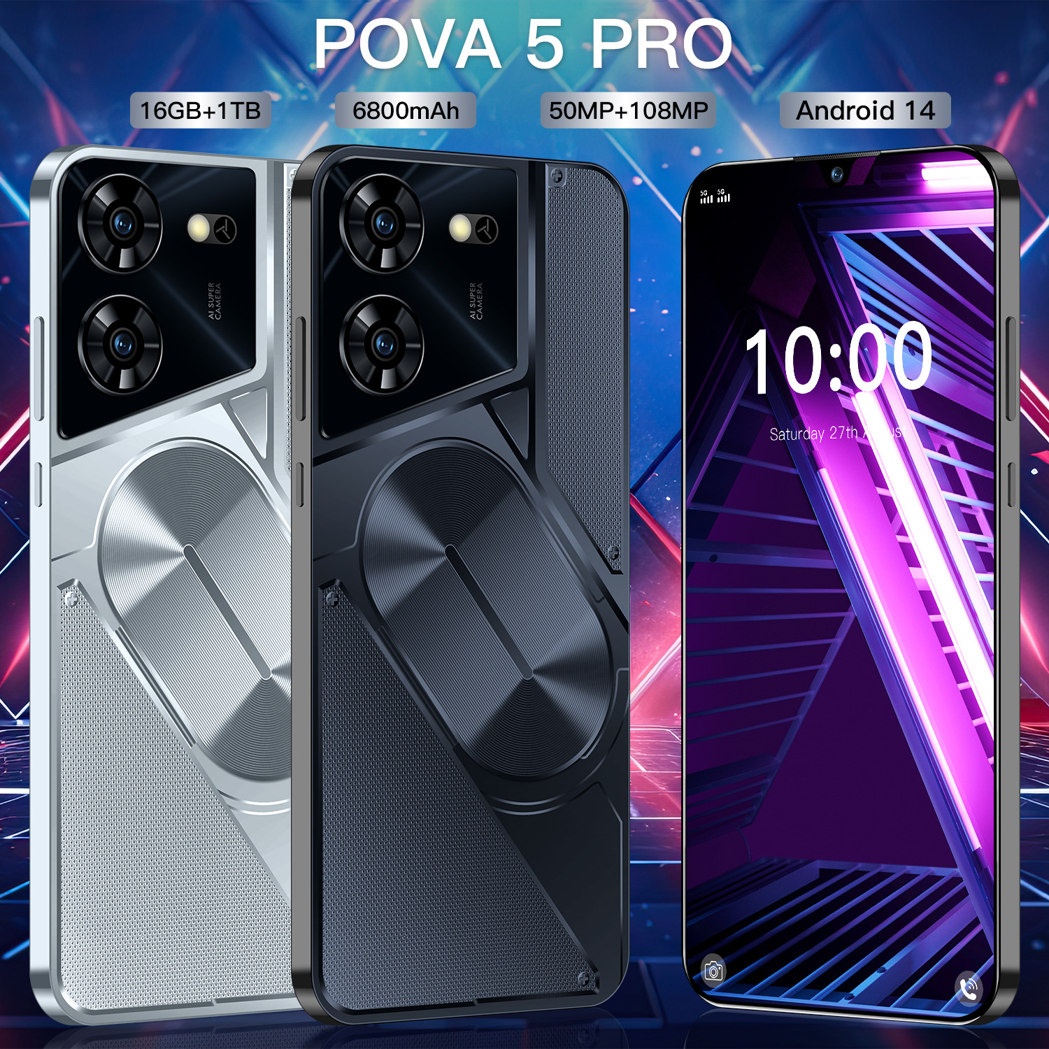 Cross-border mobile phone Pova5 Pro +6.6-inch incell large s..