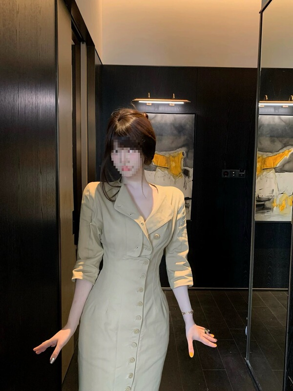 秋季新款气质时髦通勤单排扣收腰显瘦翻领长裤连衣裙女|undefined