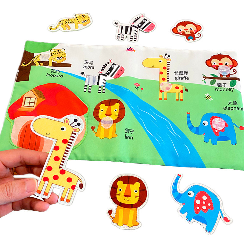 Libros silenciosos para desgarrar y reutilizar para la educación temprana con pegatinas mágicas, libros para bebés que se pueden masticar, libros educativos de tela para bebés, juguetes educativos para niños de 1 año.