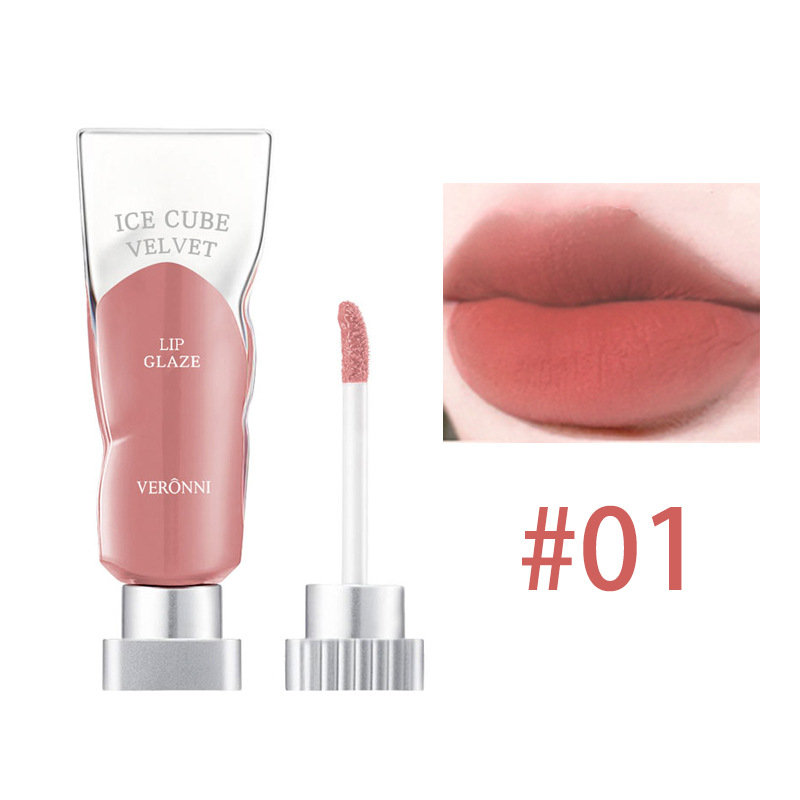 VERONNI Ice Velvet Lip Glaze Matte Lipstick lip glaze transparent pigment white not easy to stick Cup lip mud