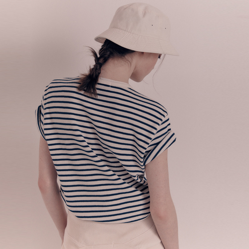 In stock nothing written striped short-sleeved T-shirt female 2024 spring and summer niche versatile casual simple top