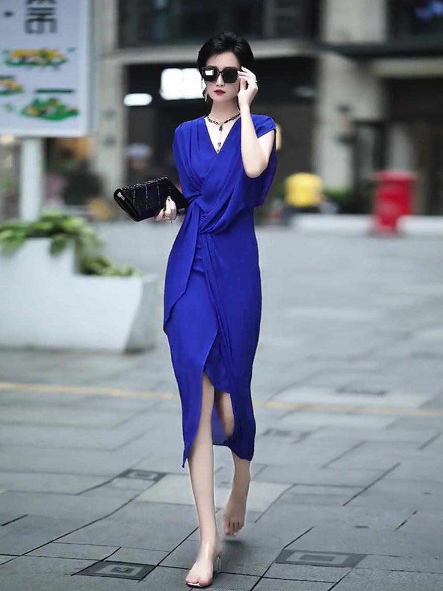 Váy liền không tay thắt nút màu tím phong cách Pháp thiết kế đặc biệt — Màu xanh lam, Màu tím chi tiết 8