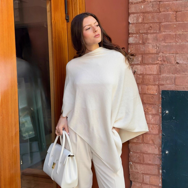 Bat Sleeve Wool Blend Fashion Women's Cape Large Shawl Turtleneck Sweater Coat Cosplay Style Autumn and Winter New