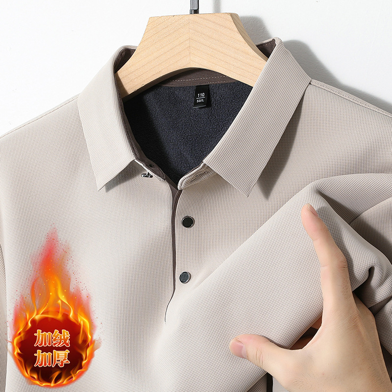 fleece-lined Thickened Seamless Polo Shirt Men's Winter New Business Casual Lar Warm Long Sleeve T-shirt Base Shirt fleece-lined Thickened Seamless Polo Shirt Men's Winter New Business Casual Lar Warm Long Sleeve T-shirt Base Shirt