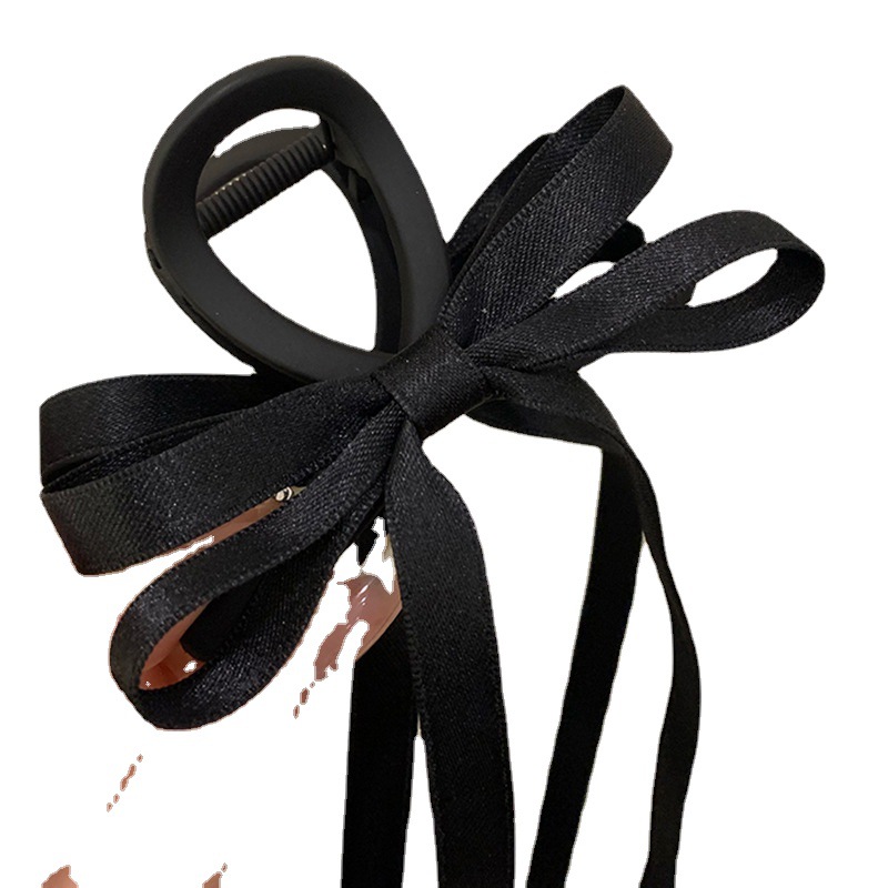 Zwarte stoffen lange lintstrik grijpclip achterhoofd haarclip haaienclip dames nieuwe matte haaraccessoires_voghion.com