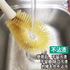 Household pot and pan brush, kitchen cleaning brush, pot and pan cleaning brush with wooden handle, palm coconut palm pig hair cleaning brush