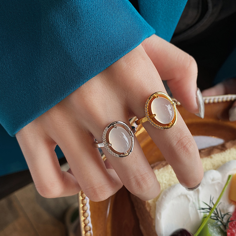 Korean light luxury niche opening index finger ring trendy opal ring female