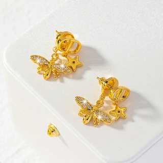 925银针新款D字母小蜜蜂耳环轻奢小众简约设计高级感耳饰批发