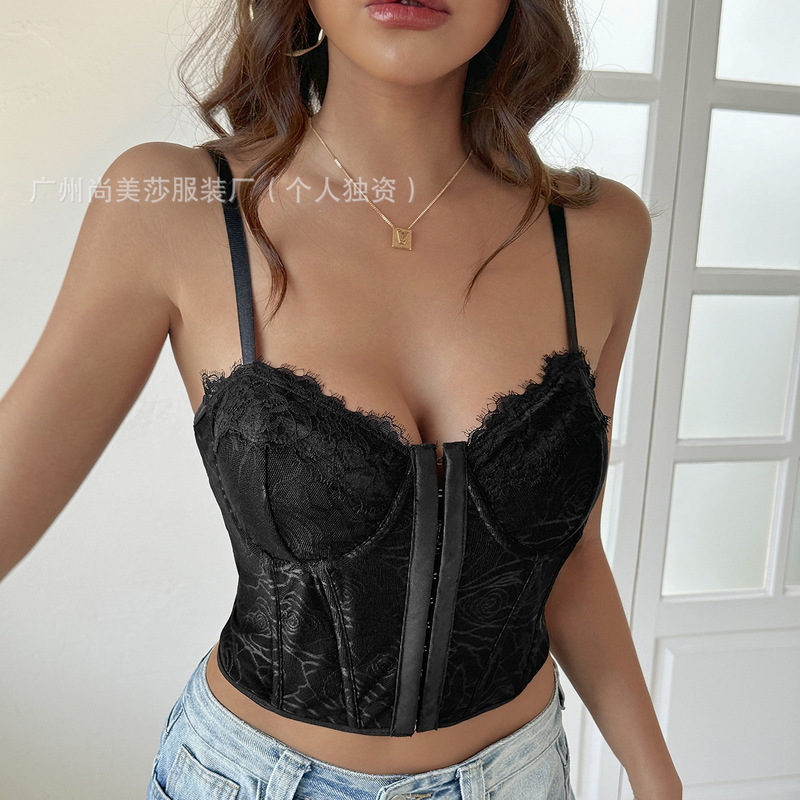European and American Foreign Trade Fishbone Sexy Camisole Spicy Girl Women's Front Button Underwire Corset Niche Pure Desire Top for Layering