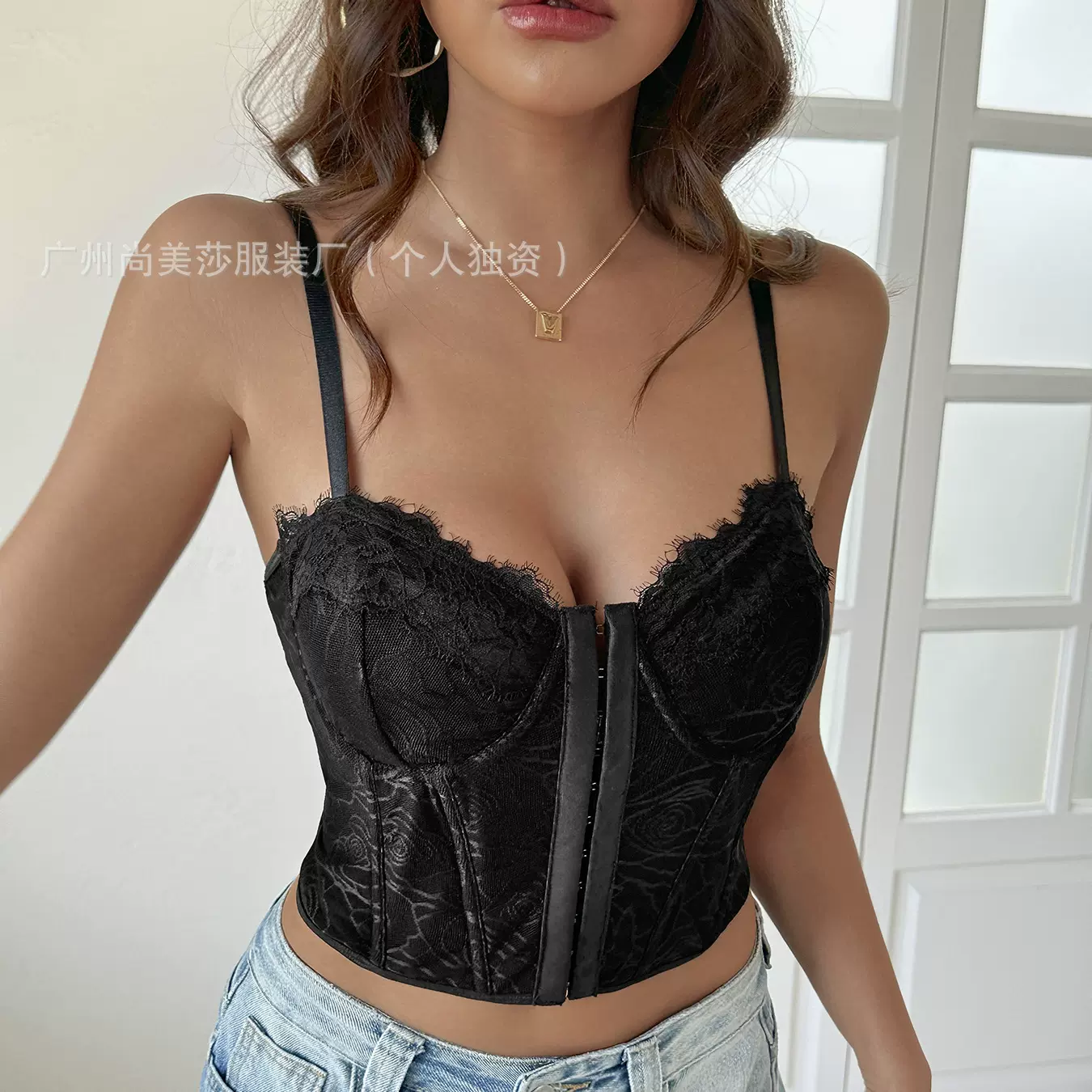 欧美外贸鱼骨性感吊带辣妹女装前排扣钢圈束腰小众纯欲上衣内外搭