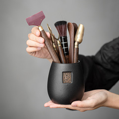 Black pottery tea ceremony six gentlemen set Kung Fu tea set accessories tea making tools tea clips tea scraper ornaments tea cylinder LOGO batch