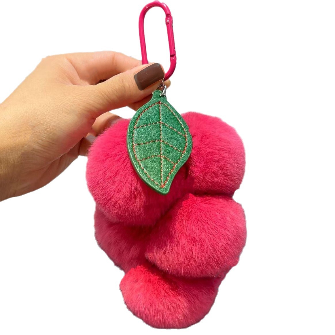 Super auténtico color fresa ~ real Rex conejo piel uva llavero coche colgante ins lindo bola de peluche bolsa adornos