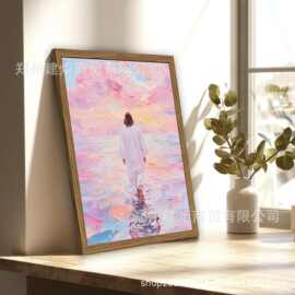 亚马逊跨境外贸希音TEMU新品粉色耶稣行走装饰画海报艺术画芯挂画