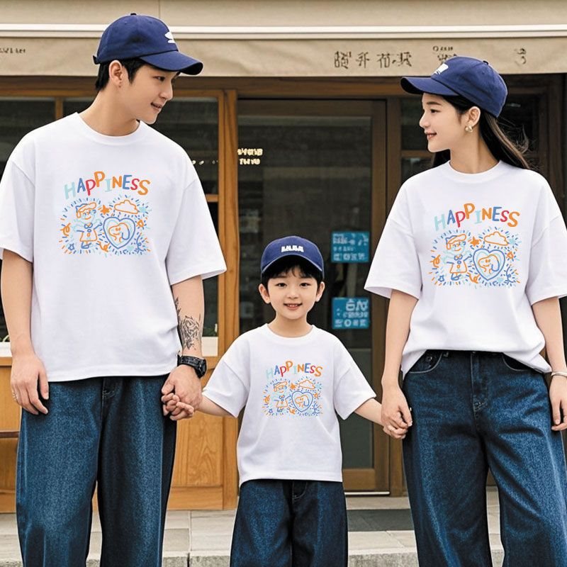 韩版爆款时尚亲子装2025新款潮一家三口四口洋气母女母子装T恤